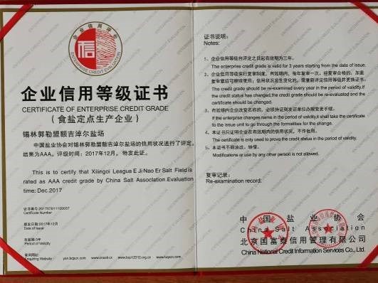 企業信用等級證書